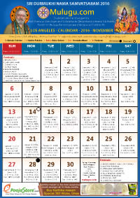 LOS ANGELES TELUGU CALENDAR 2016 November with Tithi, Nakshatram, Durmuhurtham Timings, Varjyam Timings and Rahukalam (Samayam's)Timings