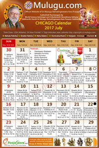 Chicago (USA) Telugu Calendar 2017 July with Tithi, Nakshatram, Durmuhurtham Timings, Varjyam Timings and Rahukalam (Samayam's)Timings