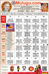 Sydney
(City in New South Wales)Telugu Calendar 2022 July with Tithi, Nakshatram, Durmuhurtham Timings, Varjyam Timings and Rahukalam (Samayam's)Timings